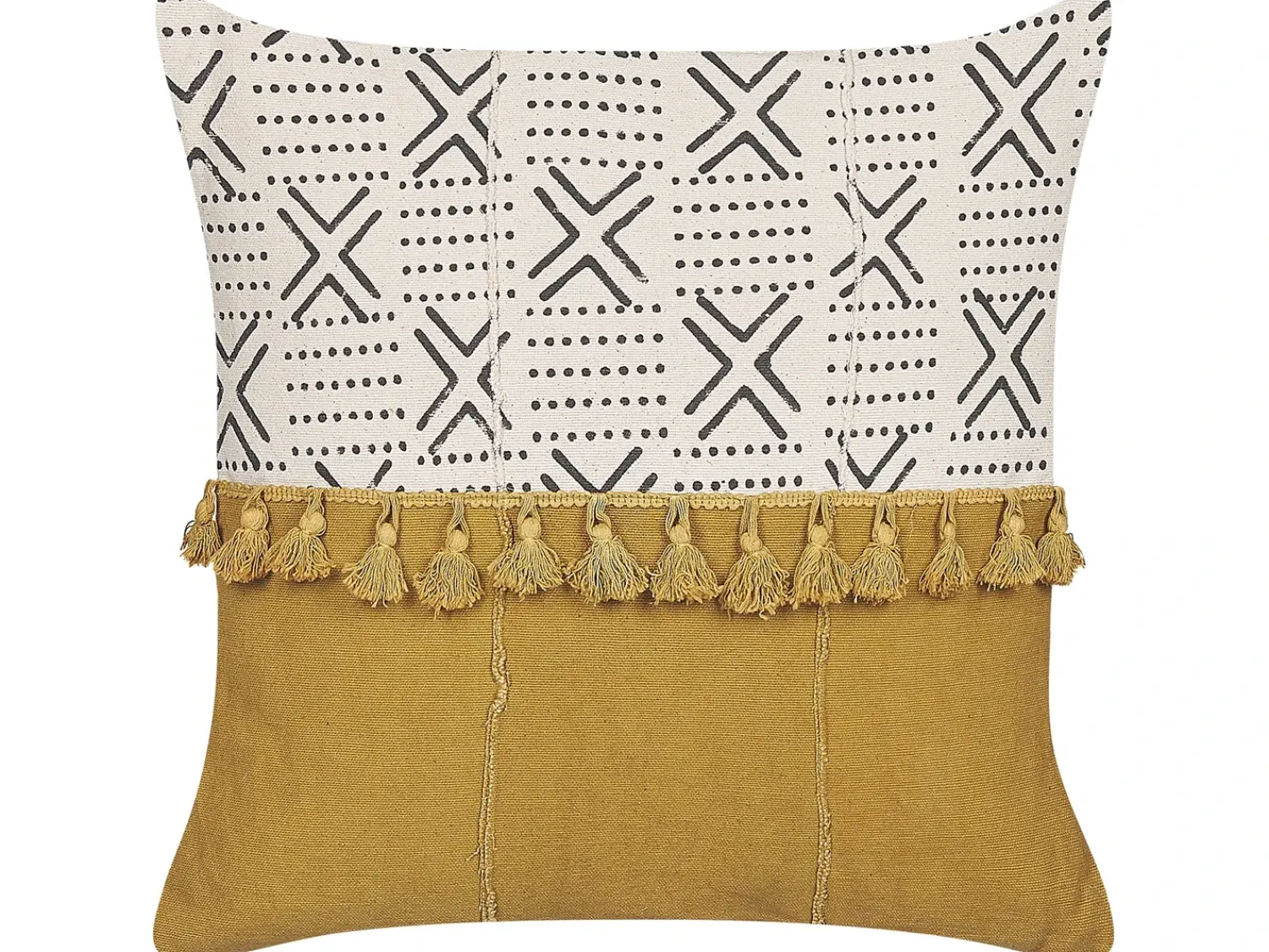 Clearance Beliani Set di 2 cuscini WOODI Cotone 45 x 45 cm Giallo Bianco Trama geometrica Bianco Bianco Nero