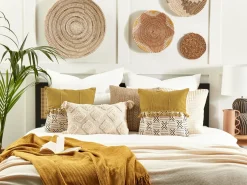 Clearance Beliani Set di 2 cuscini WOODI Cotone 45 x 45 cm Giallo Bianco Trama geometrica Bianco Bianco Nero