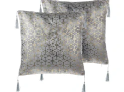 Clearance Beliani Set di 2 cuscini YARINA 45 x 45 cm Grigio Trama geometrica Oro Argento