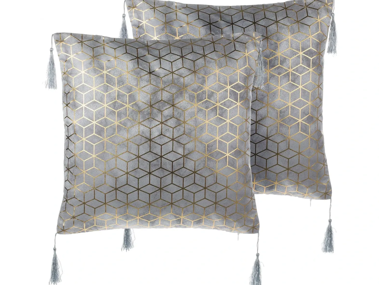 Clearance Beliani Set di 2 cuscini YARINA 45 x 45 cm Grigio Trama geometrica Oro Argento