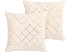 Online Beliani Set di 2 cuscini YARROW Velluto 45 x 45 cm Beige Trama geometrica Argento Beige