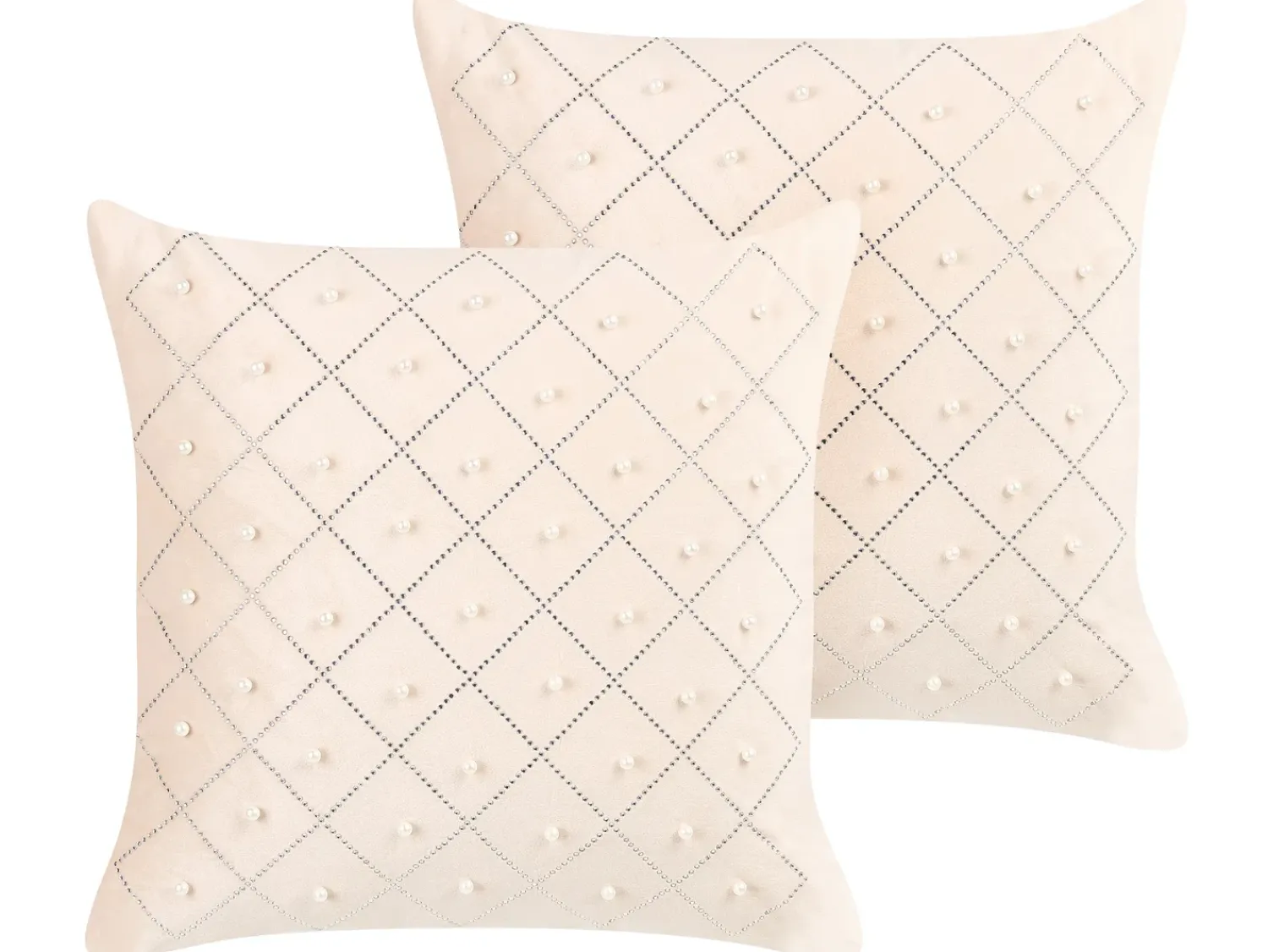 Online Beliani Set di 2 cuscini YARROW Velluto 45 x 45 cm Beige Trama geometrica Argento Beige