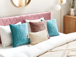 New Beliani Set di 2 cuscini YARROW Velluto 45 x 45 cm Foglia di tè Trama geometrica Argento Blu