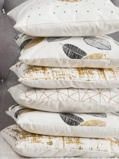 Discount Beliani Set di 2 cuscini YASMIN Cotone 45 x 45 cm Bianco Oro Nero Trama di piante Bianco Nero Oro