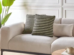 Sale Beliani Set di 2 cuscini YONCALI Cotone 45 x 45 cm Nero Trama a scacchi Bianco Nero