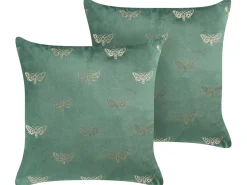 Sale Beliani Set di 2 cuscini YUZURI Velluto 45 x 45 cm Verde smeraldo Trama animale Oro Verde