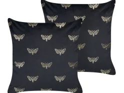 Beliani Set di 2 cuscini YUZURI Velluto 45 x 45 cm Nero Trama animale Oro Nero