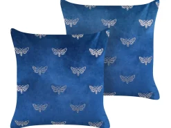 Outlet Beliani Set di 2 cuscini YUZURI Velluto 45 x 45 cm Blu marino Trama animale Argento Blu