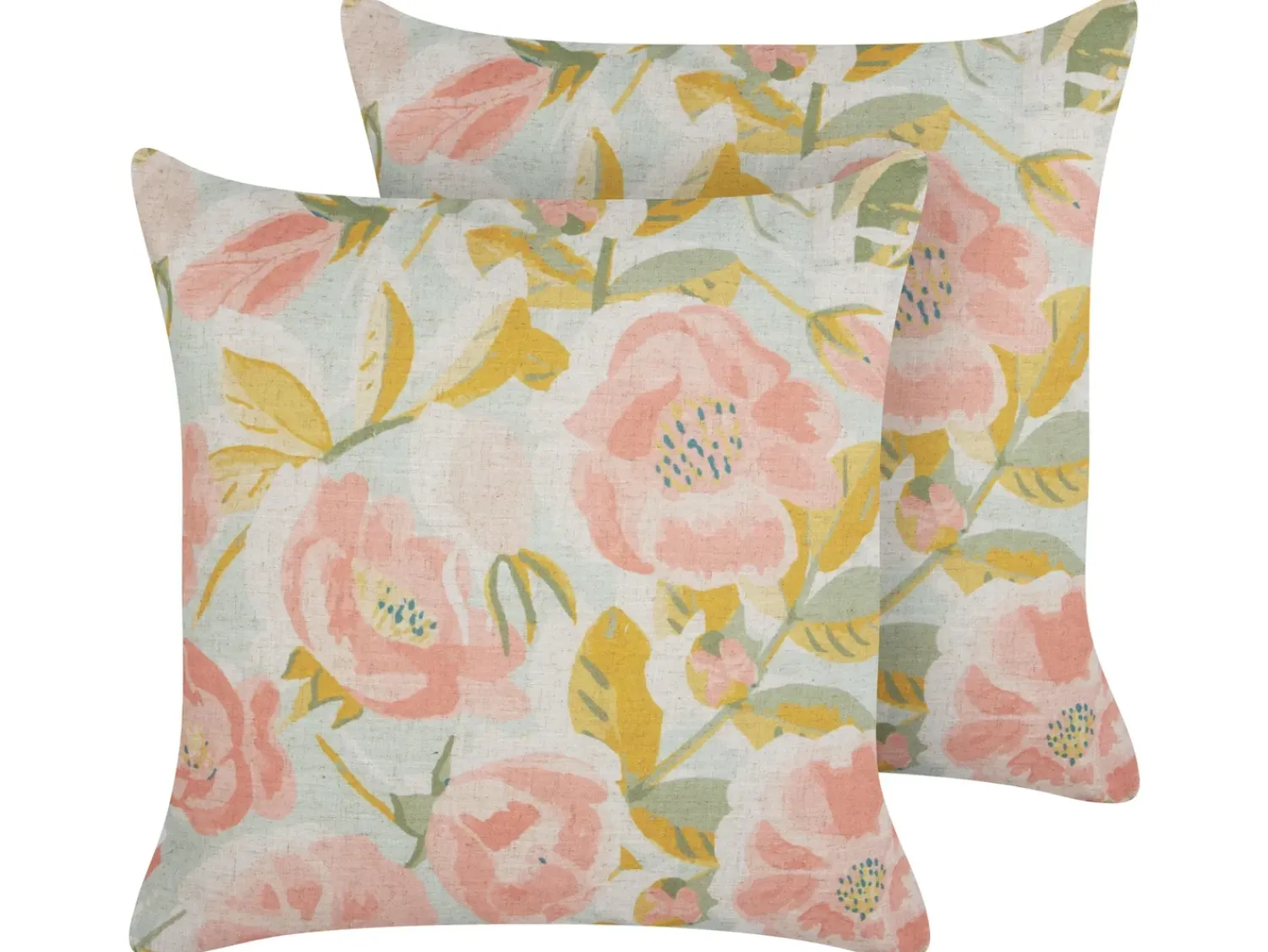 New Beliani Set di 2 cuscini ZAHRIYE 45 x 45 cm Rosa Trama floreale Rosa Blu Verde