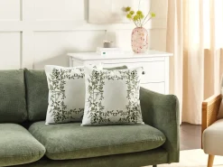 Beliani Set di 2 cuscini ZALEYA Cotone Bianco Trama floreale Bianco Verde