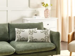 Hot Beliani Set di 2 cuscini ZALEYA Cotone Bianco Trama floreale Bianco Verde
