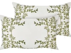 Hot Beliani Set di 2 cuscini ZALEYA Cotone Bianco Trama floreale Bianco Verde