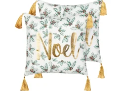 Beliani Set di 2 cuscini ZAMIA Cotone 45 x 45 cm Bianco Modello natalizio Bianco Oro Verde
