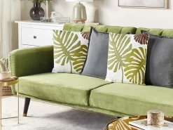 Best Beliani Set di 2 cuscini ZENOBIA Cotone 45 x 45 cm Verde scuro Trama di piante Bianco Verde