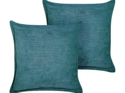 Online Beliani Set di 2 cuscini ZINNIA Velluto a coste Foglia di tè Tinta unita Blu