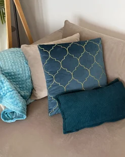 Best Beliani Set di 2 cuscini ZINNIA Velluto a coste Foglia di tè Tinta unita Blu