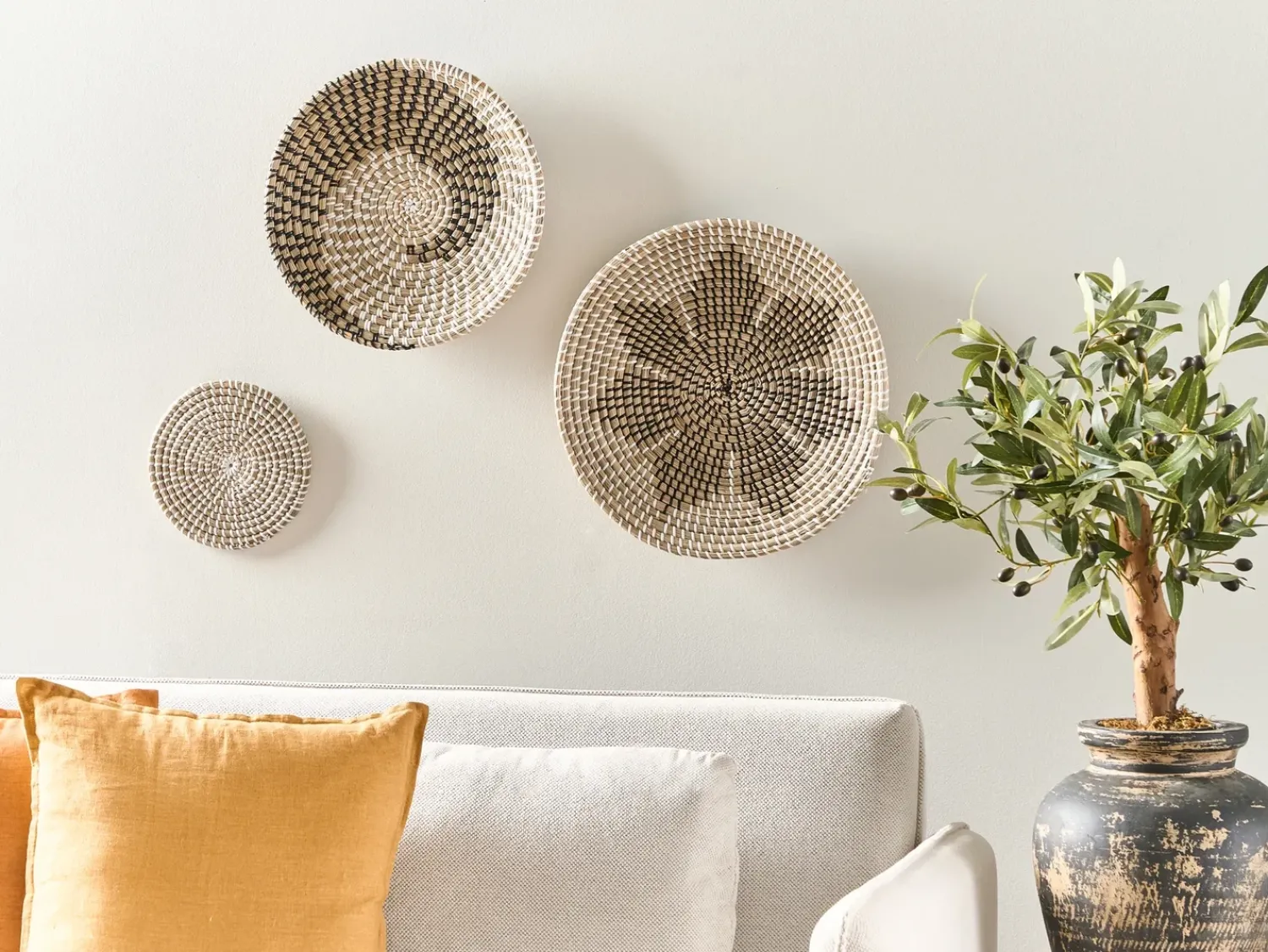 New Beliani Set di 3 decorazioni da appendere CANTHO Alghe marine 40/35/20 cm Nero Beige Bianco Naturale Nero
