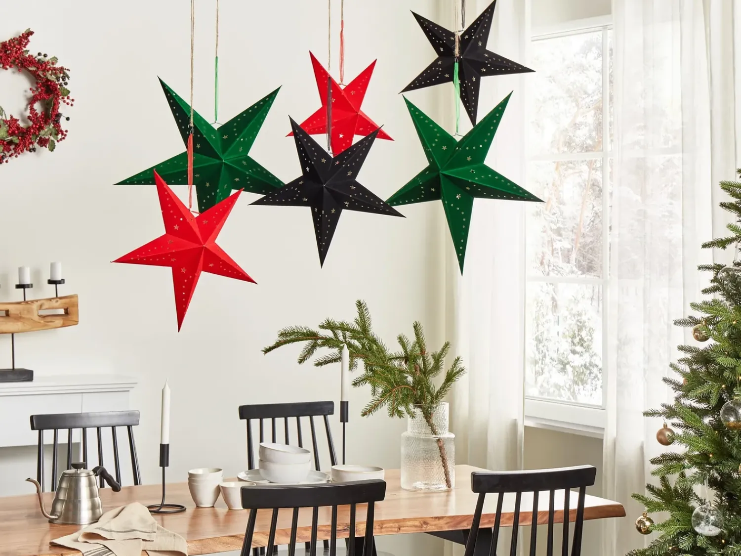 Beliani Set di 2 decorazioni da appendere LED MOTTI Stella smeraldo Verde