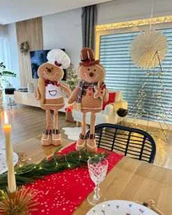 Online Beliani Set di 2 decorazioni natalizie EIKEREN Omino di pan di zenzero 55 cm Marrone Bianco Marrone