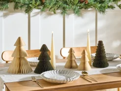 Beliani Set di 5 decorazioni natalizie VORMA Albero di Natale 25 cm Beige/Verde Beige Verde