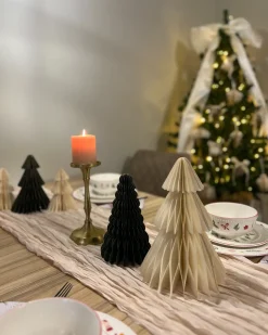 Beliani Set di 5 decorazioni natalizie VORMA Albero di Natale 25 cm Beige/Verde Beige Verde