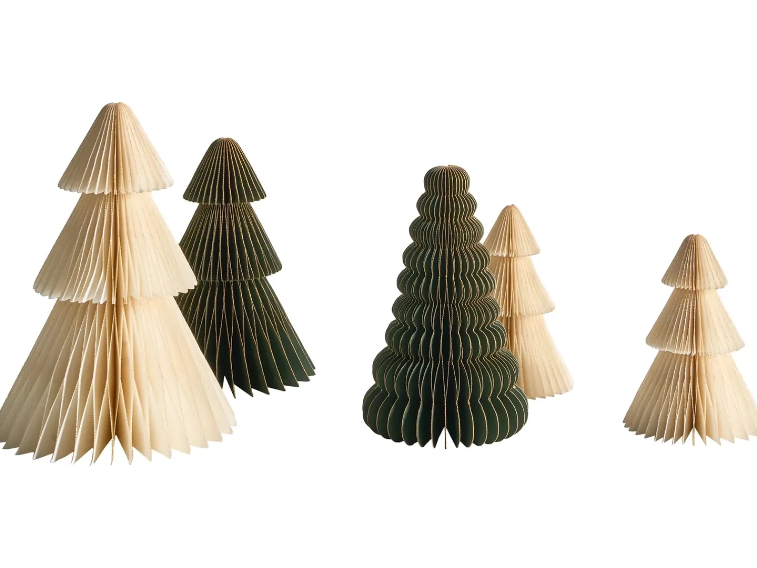Beliani Set di 5 decorazioni natalizie VORMA Albero di Natale 25 cm Beige/Verde Beige Verde