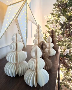 Hot Beliani Set di 6 decorazioni natalizie RANELVA Albero di Natale 14/19/25 cm Marrone/Beige Beige Marrone