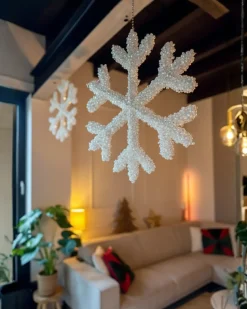 Outlet Beliani Set di 2 decorazioni natalizie LED GURRE Fiocco di neve 40/50 cm Bianco