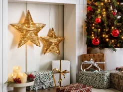 Online Beliani Set di 2 decorazioni natalizie LED HAMPEN Stella 24/30 cm Oro