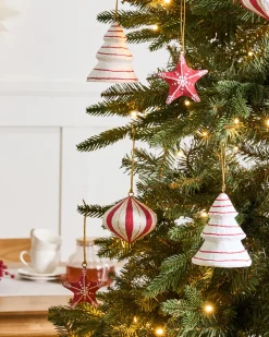 Best Beliani Set di 12 decorazioni per l'albero di Natale GIDEALVEN Cartapesta Rosso/Bianco Bianco Rosso