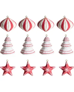 Best Beliani Set di 12 decorazioni per l'albero di Natale GIDEALVEN Cartapesta Rosso/Bianco Bianco Rosso