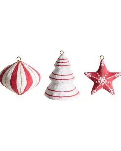 Best Beliani Set di 12 decorazioni per l'albero di Natale GIDEALVEN Cartapesta Rosso/Bianco Bianco Rosso