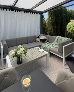 Best Beliani Set di divani angolari da giardino 6 posti CASTELLA Lato Sinistro Metallo Grigio Bianco Grigio