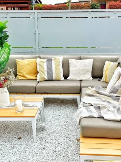 Beliani Set di divani angolari da giardino 5 posti POSITANO Grigio Bianco Marrone Grigio