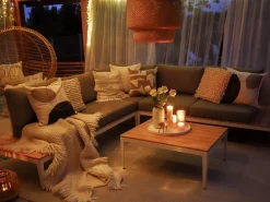Beliani Set di divani angolari da giardino 5 posti POSITANO Grigio Bianco Marrone Grigio