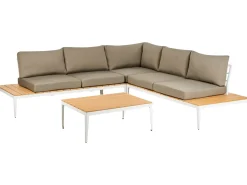 Beliani Set di divani angolari da giardino 5 posti POSITANO Grigio Bianco Marrone Grigio