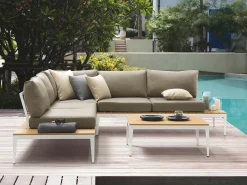 Beliani Set di divani angolari da giardino 5 posti POSITANO Grigio Bianco Marrone Grigio
