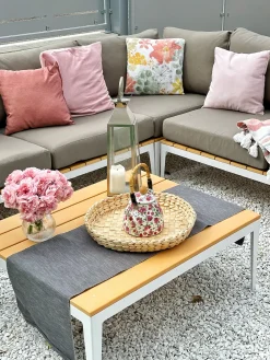 Beliani Set di divani angolari da giardino 5 posti POSITANO Grigio Bianco Marrone Grigio