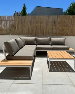 Beliani Set di divani angolari da giardino 5 posti POSITANO Grigio Bianco Marrone Grigio