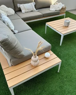 Beliani Set di divani angolari da giardino 5 posti POSITANO Grigio Bianco Marrone Grigio