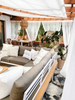 Beliani Set di divani angolari da giardino 5 posti POSITANO Grigio Bianco Marrone Grigio