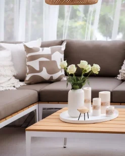 Beliani Set di divani angolari da giardino 5 posti POSITANO Grigio Bianco Marrone Grigio