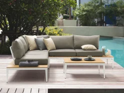 Beliani Set di divani angolari da giardino 5 posti POSITANO Grigio Bianco Marrone Grigio