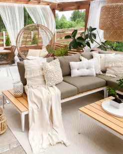 Beliani Set di divani angolari da giardino 5 posti POSITANO Grigio Bianco Marrone Grigio