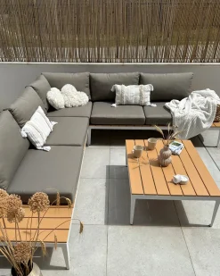 Beliani Set di divani angolari da giardino 5 posti POSITANO Grigio Bianco Marrone Grigio