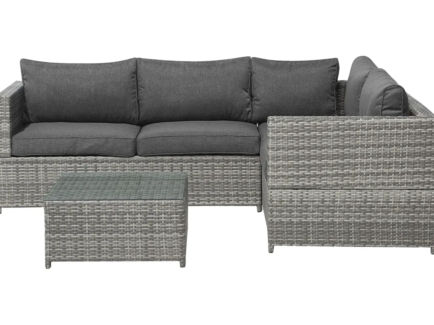 Outlet Beliani Set di divani angolari da giardino 4 posti AVOLA Lato Sinistro Rattan sintetico (PE) Grigio