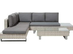 Discount Beliani Set di divani angolari da giardino 5 posti LANCIANO Lato destro Rattan sintetico (PE) Grigio Beige Grigio