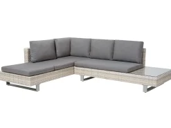 Discount Beliani Set di divani angolari da giardino 5 posti LANCIANO Lato destro Rattan sintetico (PE) Grigio Beige Grigio