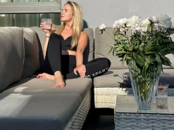 Discount Beliani Set di divani angolari da giardino 5 posti LANCIANO Lato destro Rattan sintetico (PE) Grigio Beige Grigio