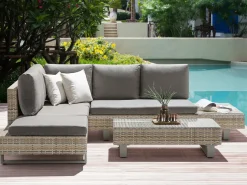Discount Beliani Set di divani angolari da giardino 5 posti LANCIANO Lato destro Rattan sintetico (PE) Grigio Beige Grigio